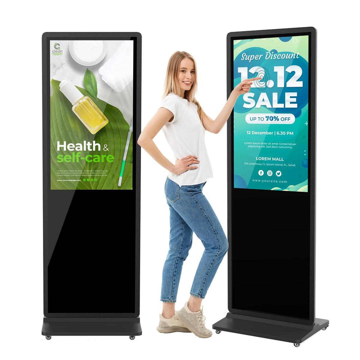 MWE 37 Inch Touchscreen Kiosk, Indoor Floor Standing Digital Signage Displays, Advertising Display LCD Totem with Custom Service, Interactive Display Poster Android System with Auto Media Player