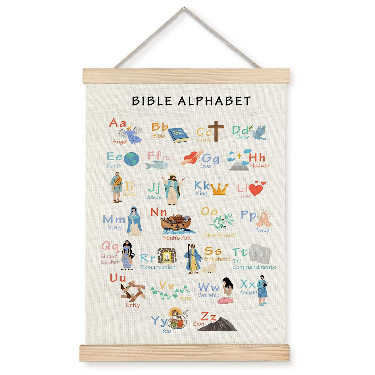 Supwhd Bible Verse Posters for Kids, Bible Alphabet Poster Hanger Frame, Christian Classroom Decor, Alphabet Wall Decor for Classroom Church School Christian Home, 16x24