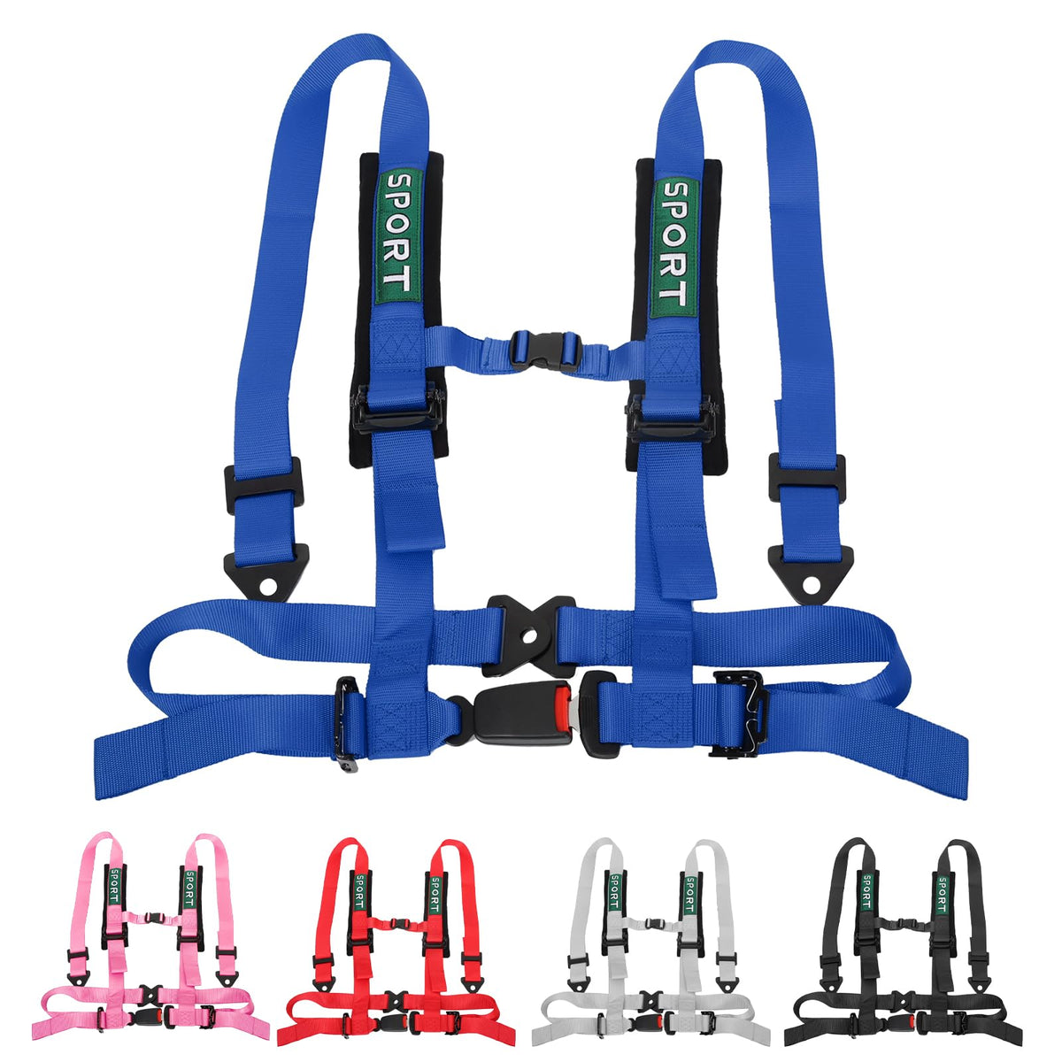 DING-PAI 4 Point Bucket Racing Harness With Padding Heavy Duty Buckle Upgraded 2 Inch Straps UTV Harness 4 point Universal Adjustable for Adults Easy Install (Blue)