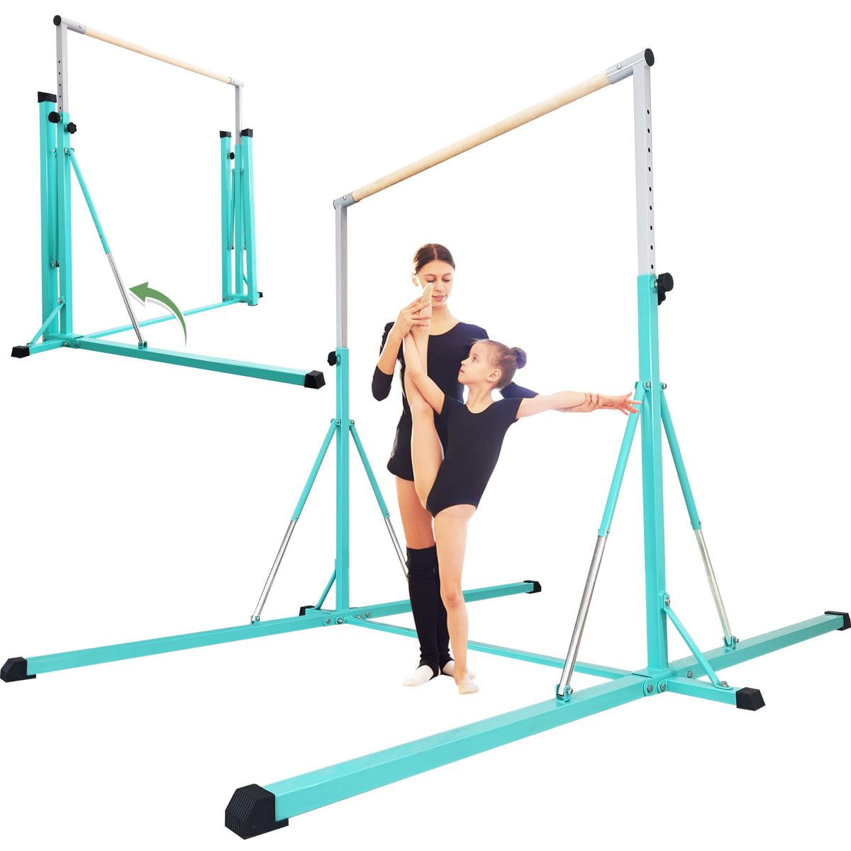Gymnastics Bar, 5'10” Base length 45" to 71" Adjustable Horizontal Bar for Serious Training, 500 LBS Capacity, Professional Home Gym Equipment with Competition-Grade Beech-covered Fiberglass Bar