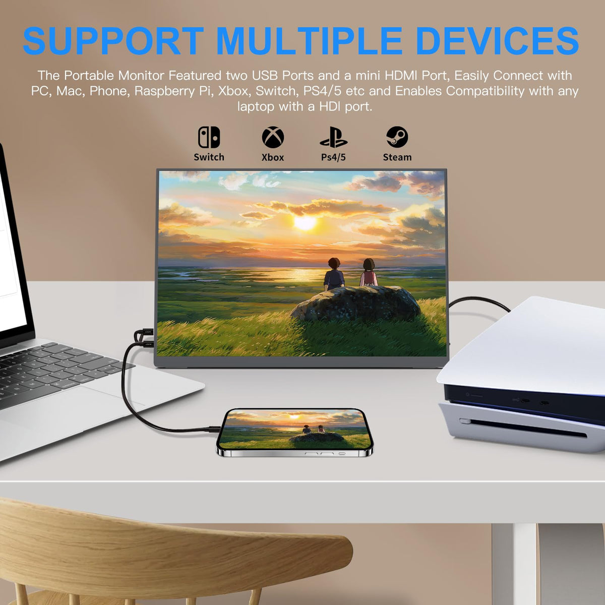 10.5''Portable Monitor for latop ,2K FHD 60HZ Laptop Monitor Screen,USB-C and HDMI Inputs, Ultra-Slim IPS Panel with HDR and Premium Smart Cover & Speakers for Laptop,PC,Phone,PS4/5,Switch,Mac,Xbox