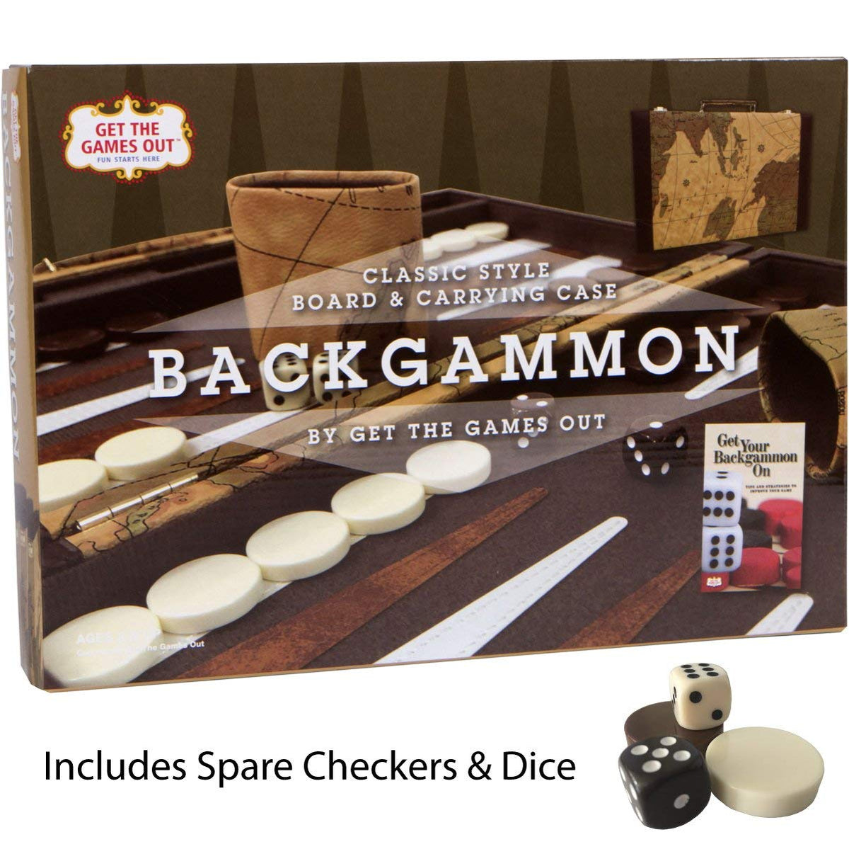 Get The Games Out Top Backgammon Set - Travel Backgammon Sets for Adults - Small Travel Size Classic Backgammon Board Game Case - Includes Strategy Guide & Full 15 Pieces (Map Edition, Small)