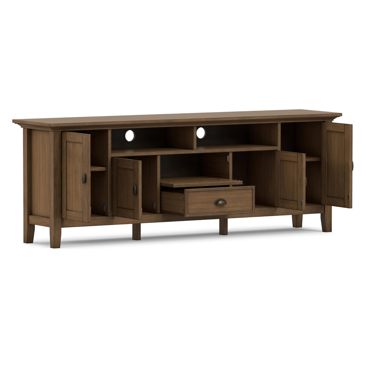 SIMPLIHOME Redmond TV Stand - 72 inch Wide Solid Wood Media Console in Rustic Natural Aged Brown, Transitional Entertainment Center for Living Room for TVs up to 80 Inches with Cable Management