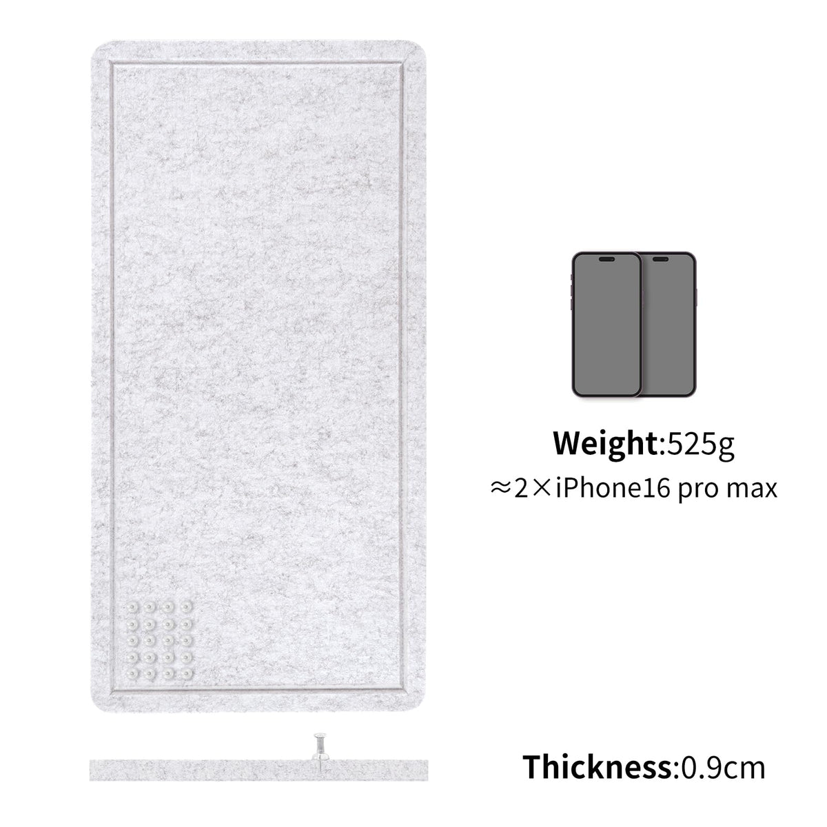 Bulletin Board, 35 x 17 1/2 inches Felt Board - Decorative Pin Board, Cork Board Alternative for Wall, Foldable Picture Board Self-Adhesive Vision Board Prayer Board with 20 Pushpins - Marble White