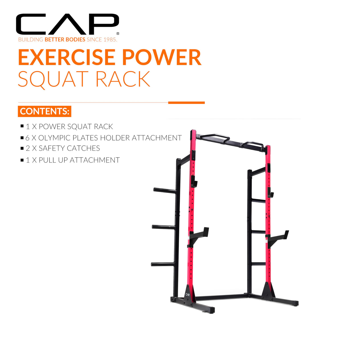 Cap Power Rack with Pull Up Bar & Attachments - Squat Rack & Strength Training Power Cage for Home Gym - RED