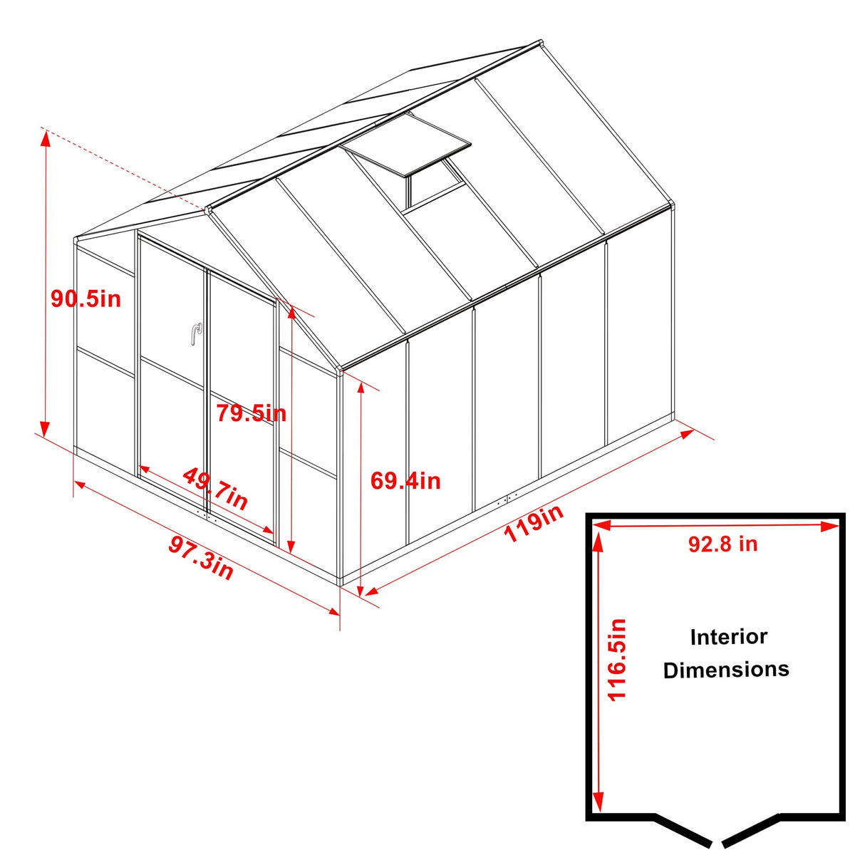Yardenaler 8x10 FT Outdoor Aluminum Greenhouse Kit, Polycarbonate Aluminum Walk-in Greenhouse with Adjustable Roof Vent and Lockable Door, Backyard Garden in Winter, Gray