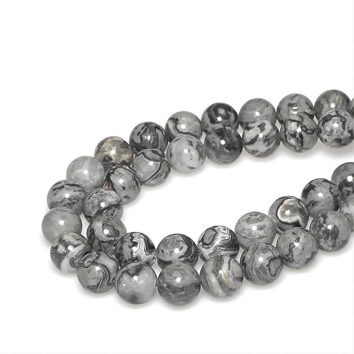 MJDCB AAA Natural Map Stone Beads Gray Picasso Stone Beads for DIY Bracelet Making 15" (10mm)