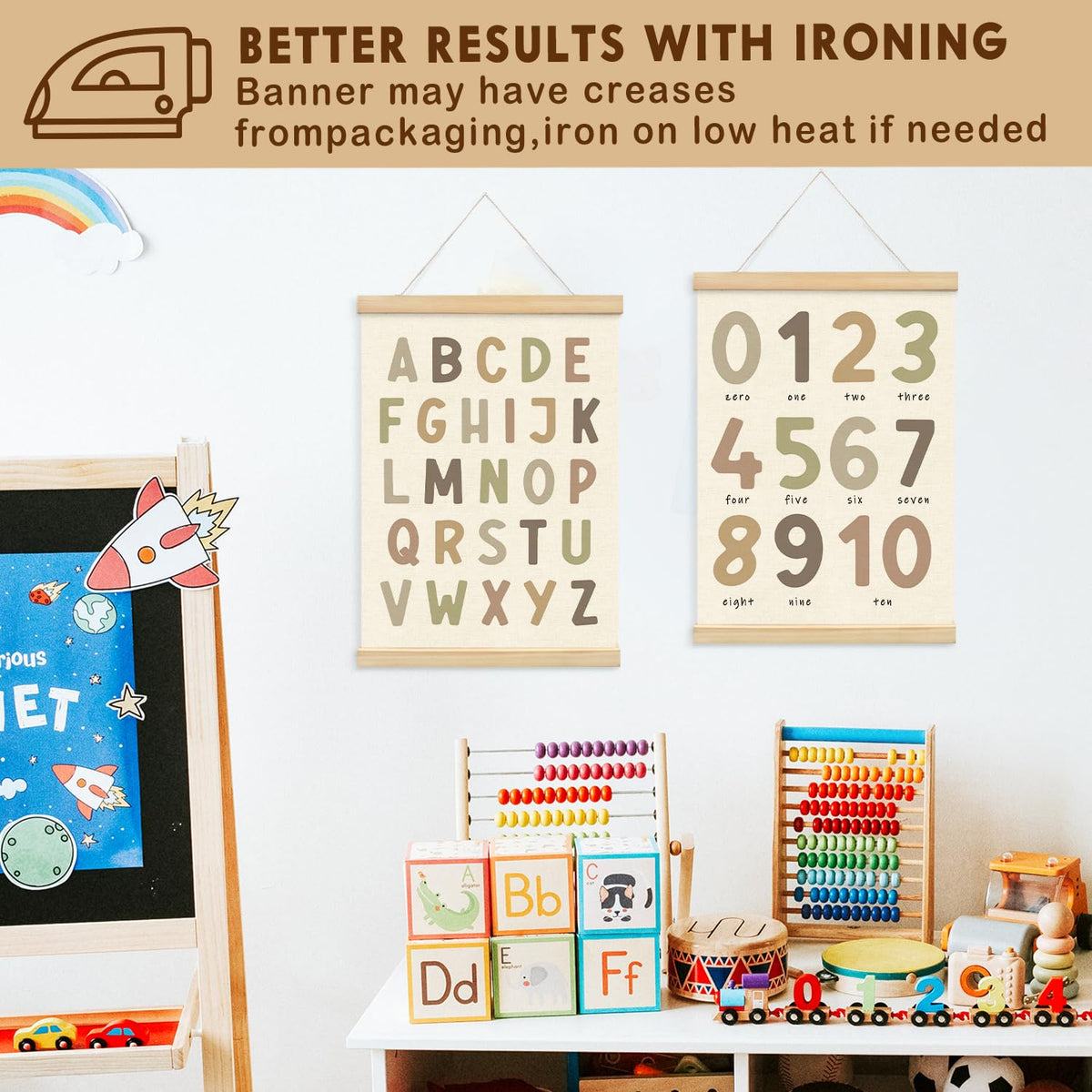 Lacama Boho ABC Alphabet Wall Chart for Toddlers | ABCs & 123s Kids Learning Educational Gift for Toddler, Neutral Wall Decorations for Pre-School Classroom Nursery Homeschool Poster Hanger