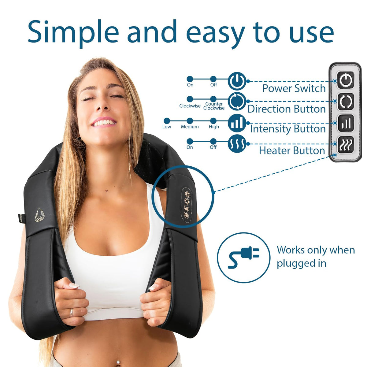 InvoSpa Shiatsu Massager with Heat - Deep Tissue Kneading Pillow for Neck, Shoulders, and Back - Electric Full Body Massage