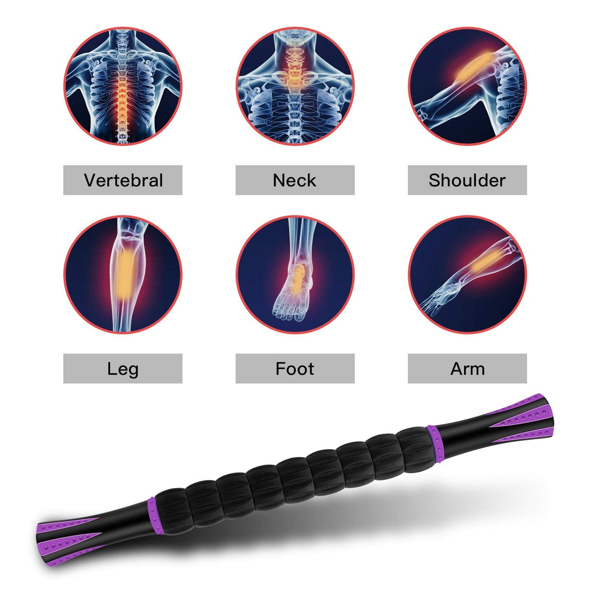 MZDXJ Muscle Roller Massage Roller Stick- Deep Tissue Fascia Blaster for Myofascial Pain Relief, Lymphatic Drainage & Body Sculpting, Handheld Physical Therapy & Recovery Tool (Purple Black-18 inch)
