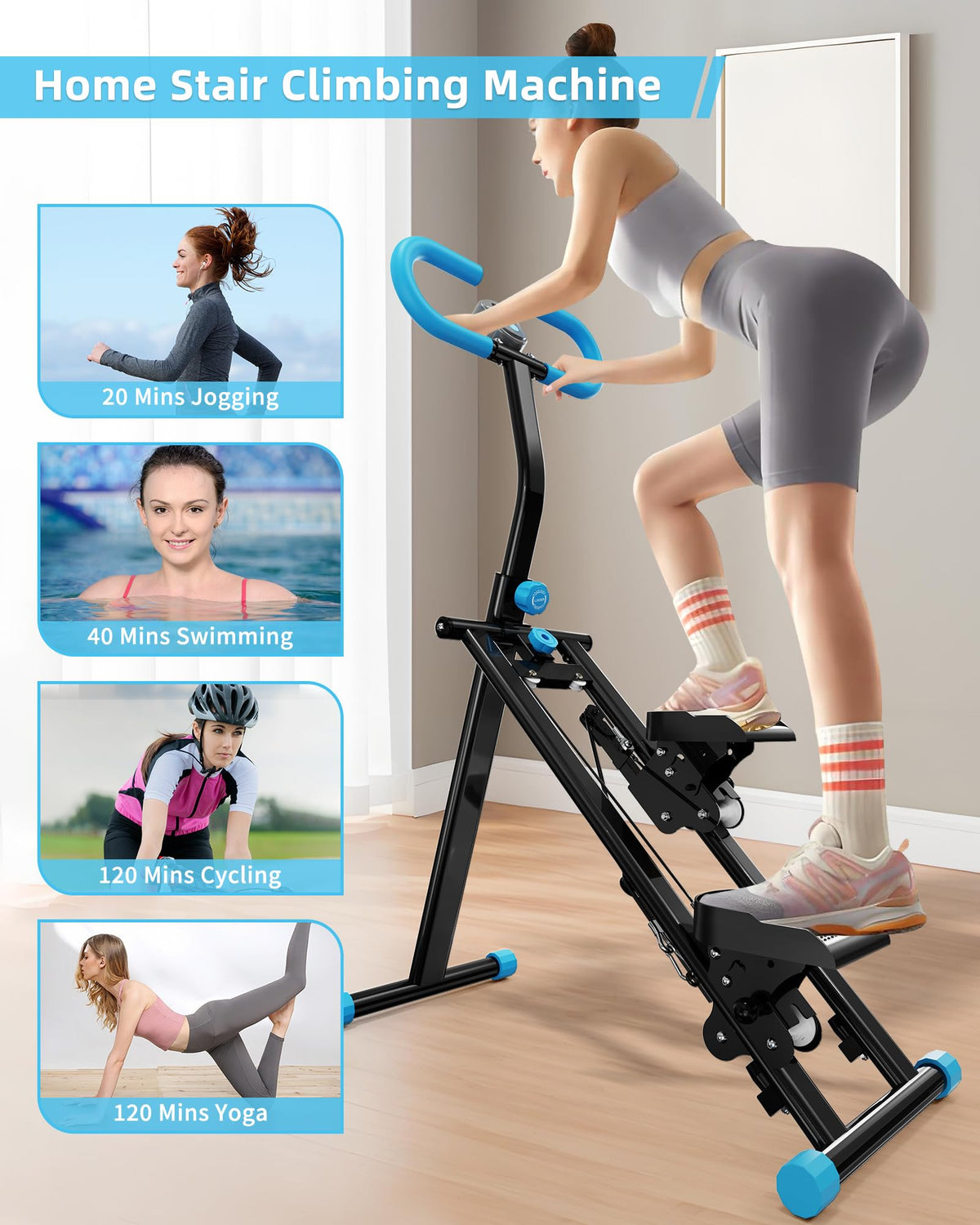 Stair Stepper for Home, Vertical Climber Workout Machine with Handlebar for Full Body Exercise Stair Climber Machine with Stable Frame & 3 Adjustable Height