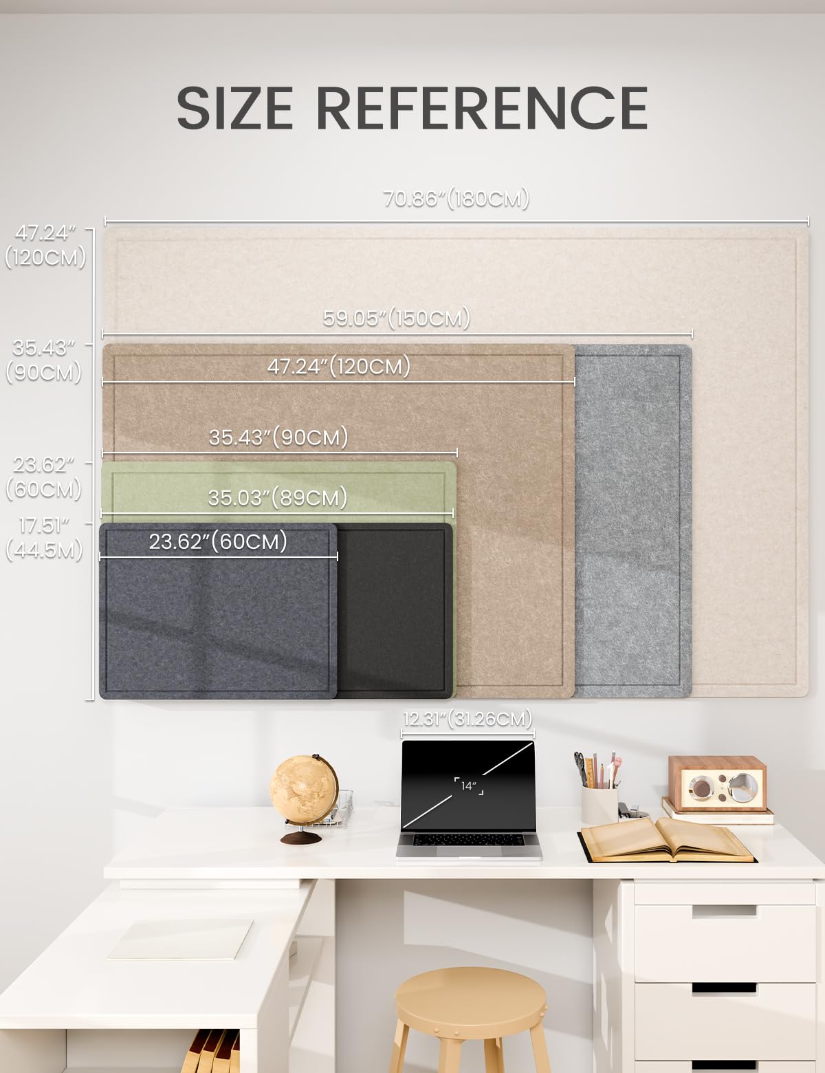 Fluxynara Bulletin Board, 23.6" x 17.5" Cork Board Alternative with 12 Safe Removable Adhesive Tabs, Foldable Felt Pin Board for Home Office, Classroom, Bedroom,Entryway for Walls—Moss Green