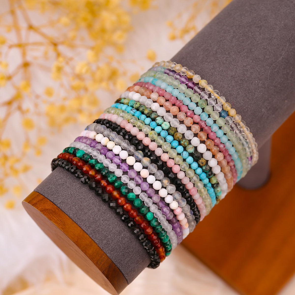 BONNY BOXX Natural Genuine Gemstone Faceted Round Beads Bracelets, 3mm Adjustable Stretchy Tiny Faceted Carnelian Bracelet, Healing Crystal Reiki Chakra Dainty Jewelry Fashion Gifts
