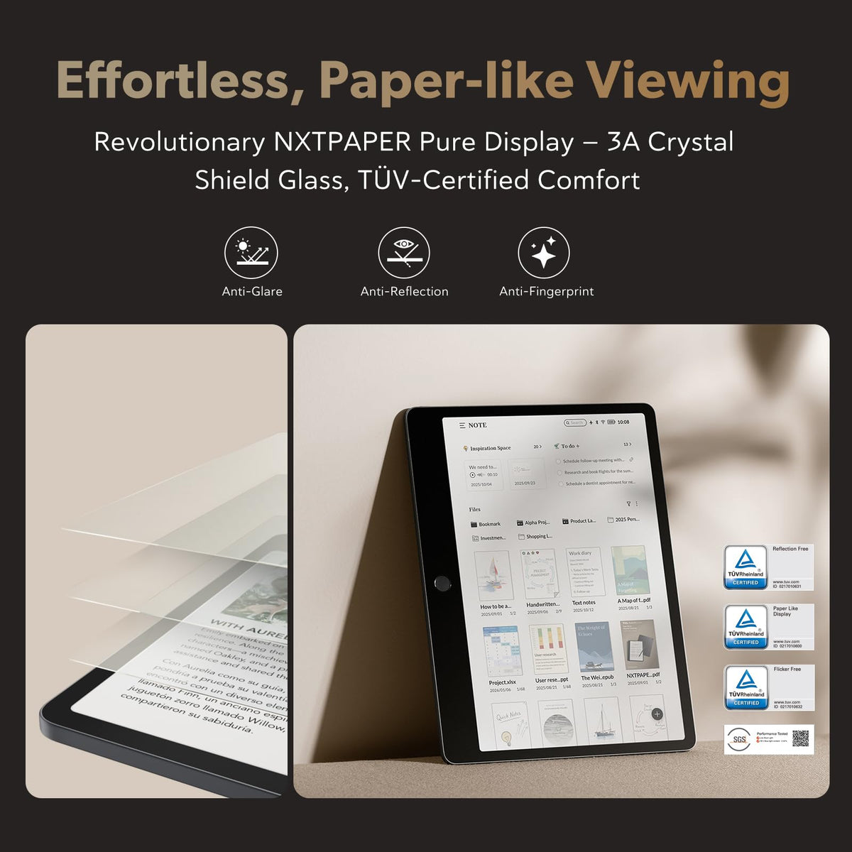 TCL Note A1 NXTPAPER Paper Tablet, Digital Notebook with Pen & Flip Case, 11.5” 2.2K 120Hz Paper-Like Display, 8GB+256GB, AI Tools, 8000mAh Battery, Android 15, Tablet for Work, Study & Creativity
