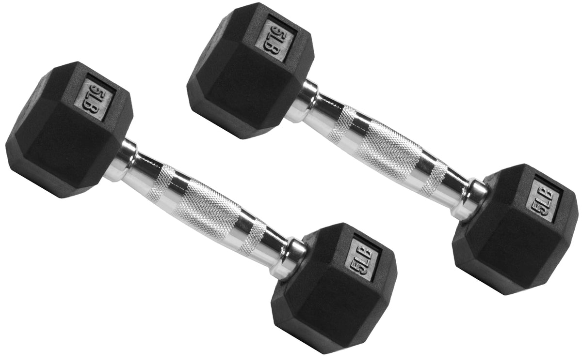 Fitvids Rubber Encased Exercise & Fitness Hex Dumbbell, Hand Weights with Anti-Slip Metal Handle for Home Gym, Multiple Sizes