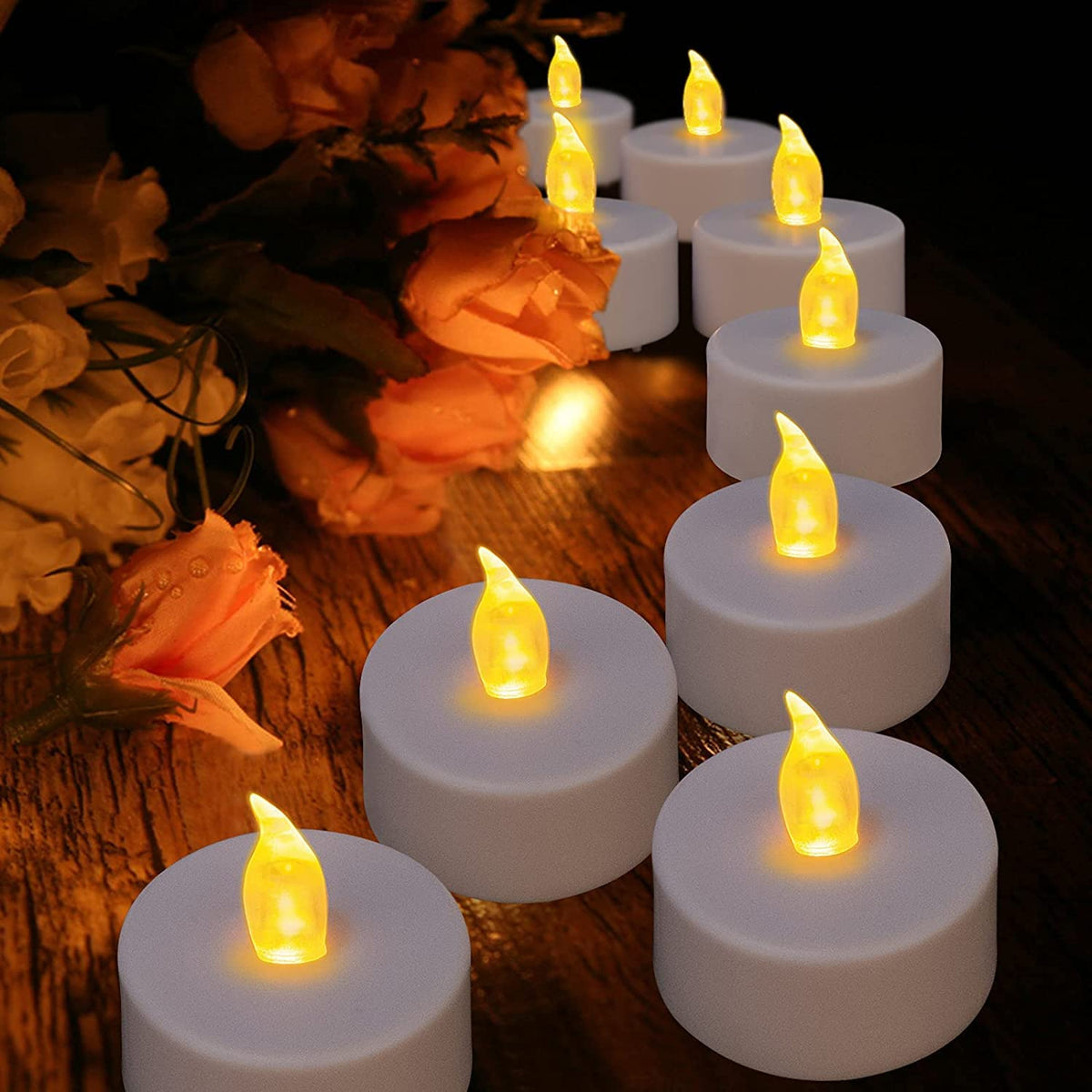 Hanzim Battery Tea Lights, 50 Pack LED Tea Light Candles 100 Hours Realistic Flickering Bulb Battery Operated Tea Lights for Seasonal Festival Celebration Electric Fake Candle in Warm Yellow