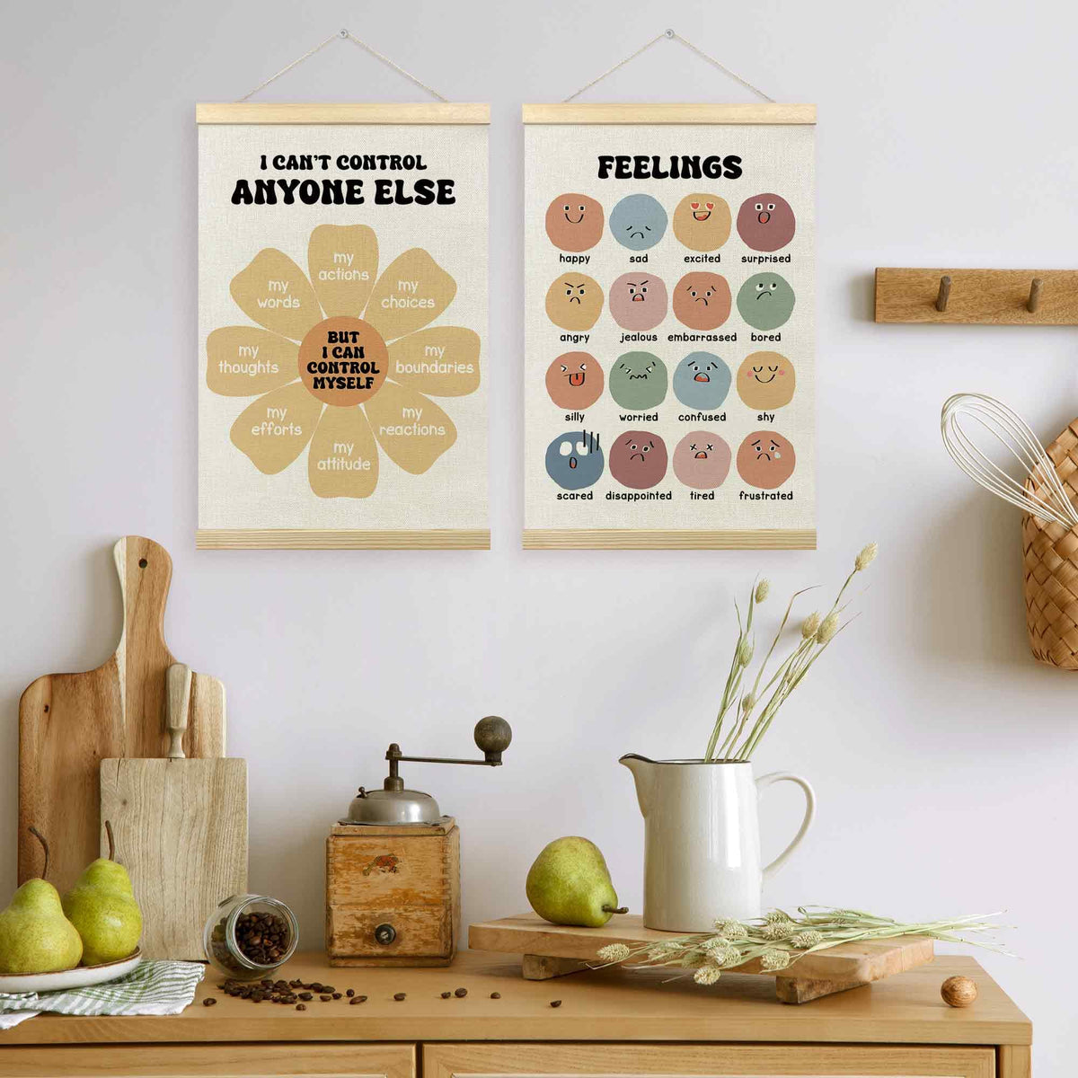 TLESKE Mental Health Feelings Emotions Chart Poster Hanger Frame for Toddler Kid Classroom Set of 2, Homeschool Wall Art Decor for Nursery Playroom, Preschool Prek Learning Educational Poster, 16x24