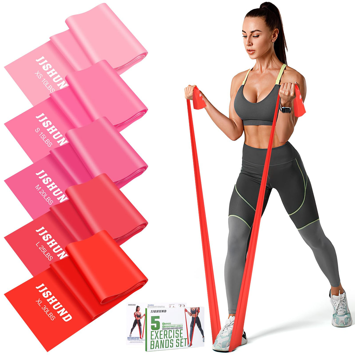 Resistance Bands, 5 Pcs Exercise Bands Elastic Stretch Bands for Fitness Yoga Pilates Stretching Strength Training, Workout Bands for Women and Men Home Gym
