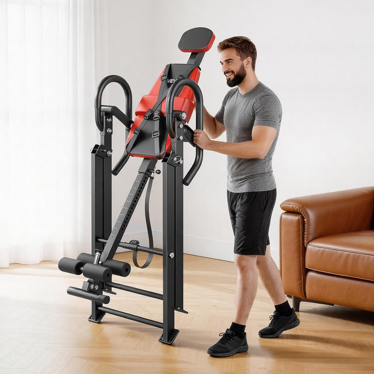 VEVOR Inversion Table, 300 lbs Capacity Heavy Duty Inverted Table, Back Inverter Stretcher with Dual-Roller Locking, Decompression Tables for Shoulders, Neck, Back, Multi-Angle Adjustable Tether Strap