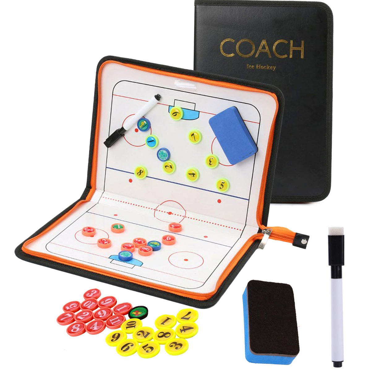 Joyeee Ice Hockey Dry Erase Coaching Board, Durable Foldable Leather Tactic Coaching Board for Ice Hockey Coach, Ice Hockey Team Must Portable Coach Tool, Ice Hockey Training Accessories Stuff, Black