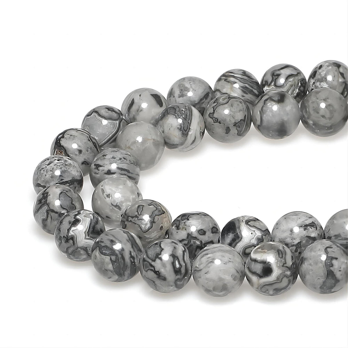 MJDCB AAA Natural Map Stone Beads Gray Picasso Stone Beads for DIY Bracelet Making 15" (6mm)