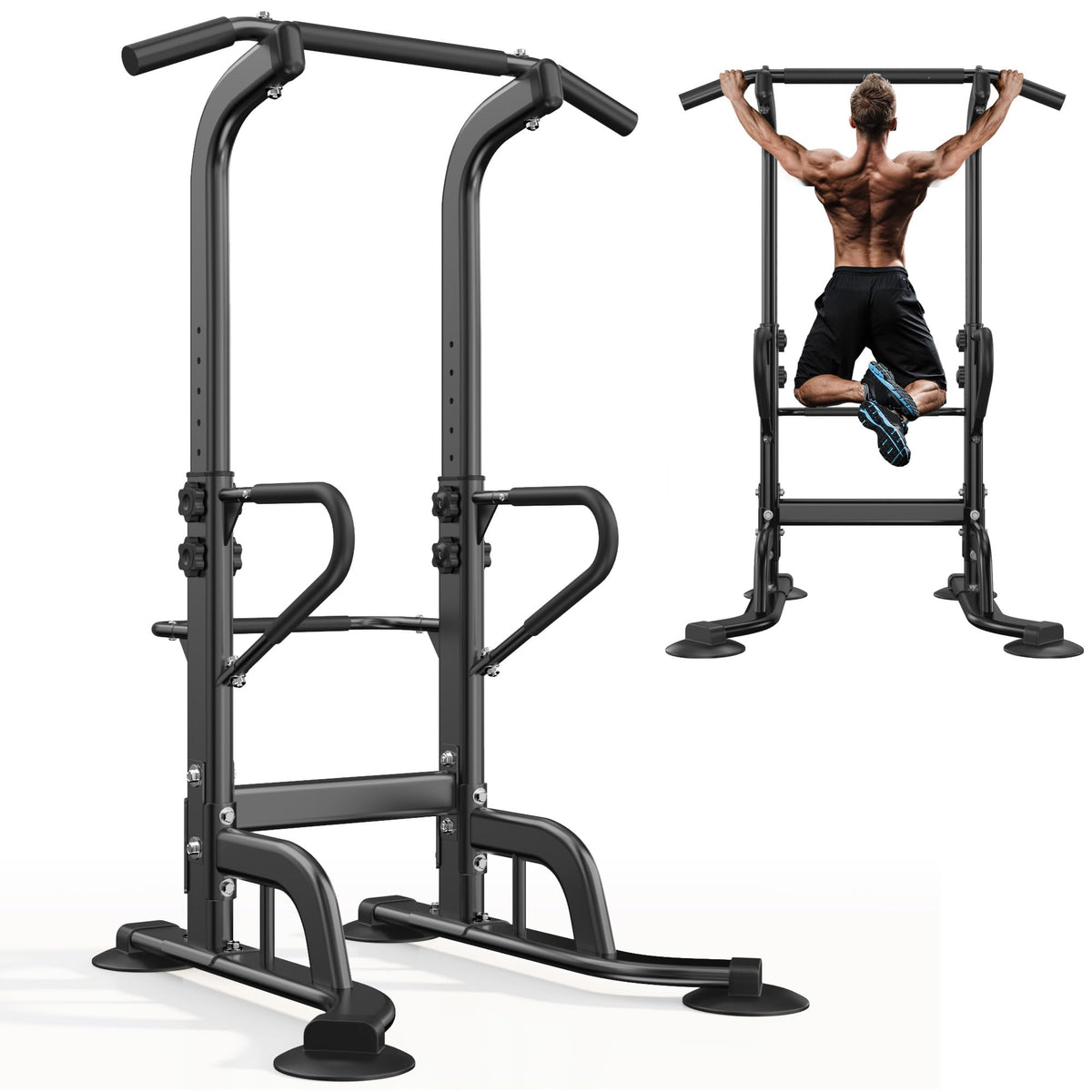 SogesHome Power Tower 11 Height Adjustable Pull Up Bar and Dip Station Multi-Function Strength Training Fitness Equipment for Home Office Gym