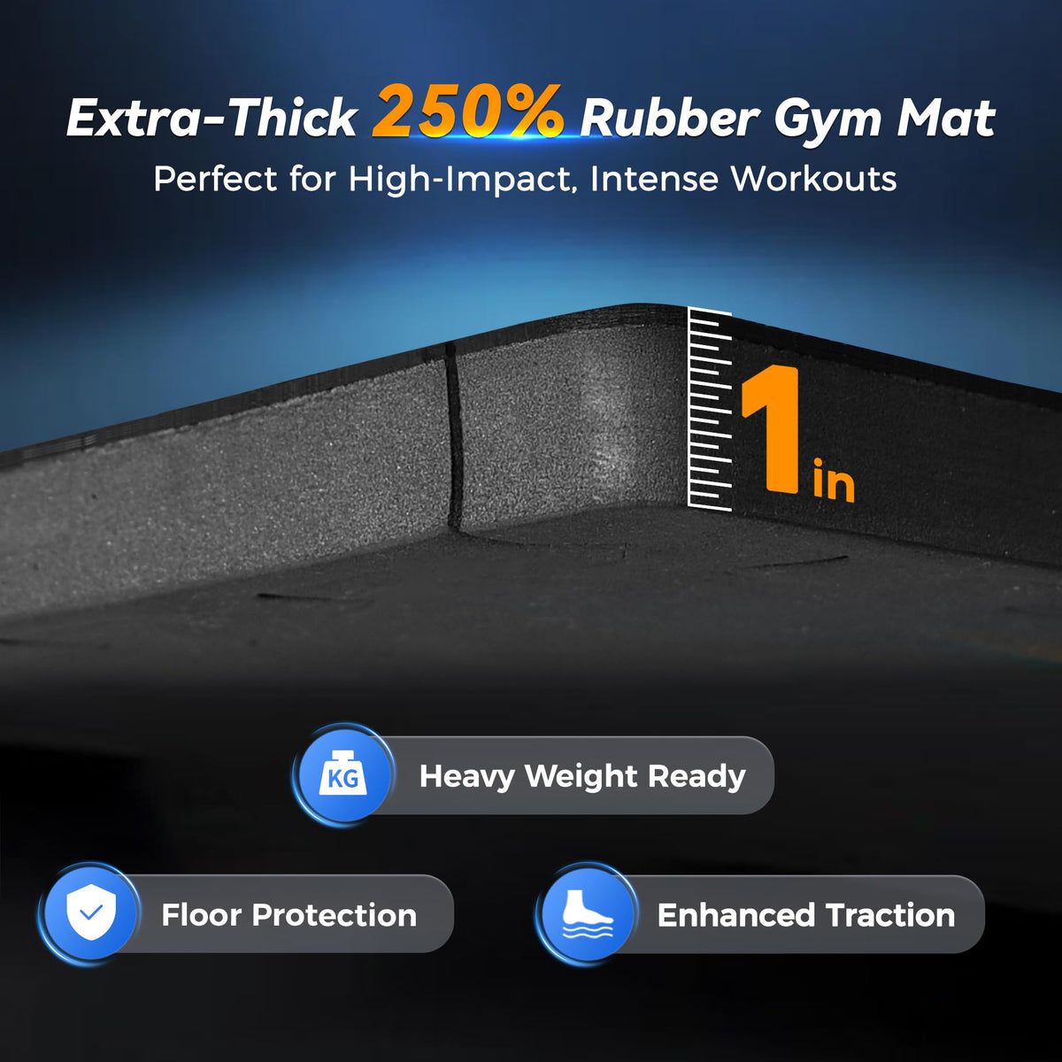 SUPERJARE 1" Extra-Thick Rubber Top Exercise Mat, Puzzle Gym Flooring for Home Gym, Gym Mat for Workout Equipment, Interlocking Floor Tiles with EVA Foam, 18 Pcs 72 Sq Ft, Black