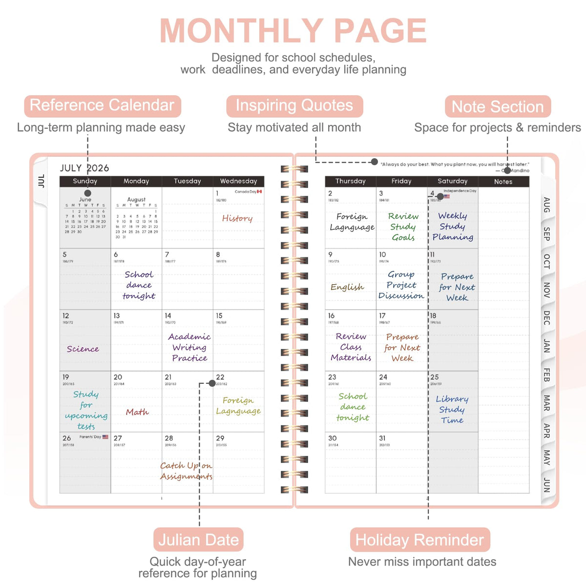 Planner 2026-2027, Weekly and Monthly Academic Planner, July 2026 - June 2027, Hardcover Calendar Agenda Book for School Year Planning, School Supplies for Teacher and Student, A5(6.3'' x 8.5'')