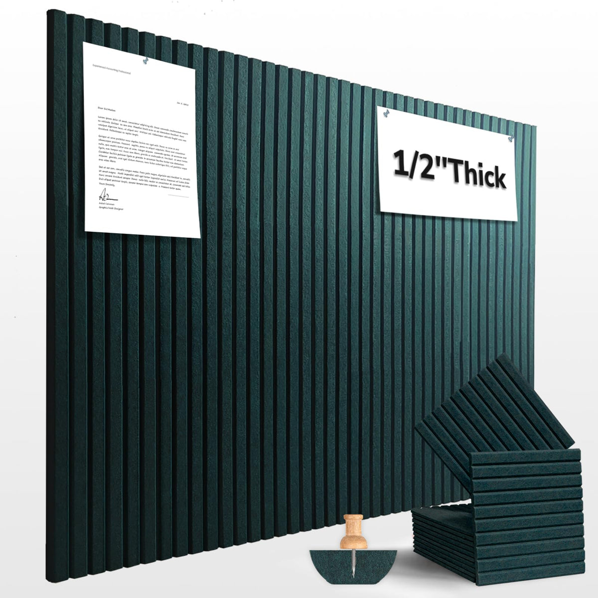 Large Cork Board for Office Decor, 48"x 36" - 1/2” Thick Felt Bulletin Board, 12 Pack Felt Board with Safe Removable Adhesive Tabs, Pin Board Cork Boards for Walls - Forest Green