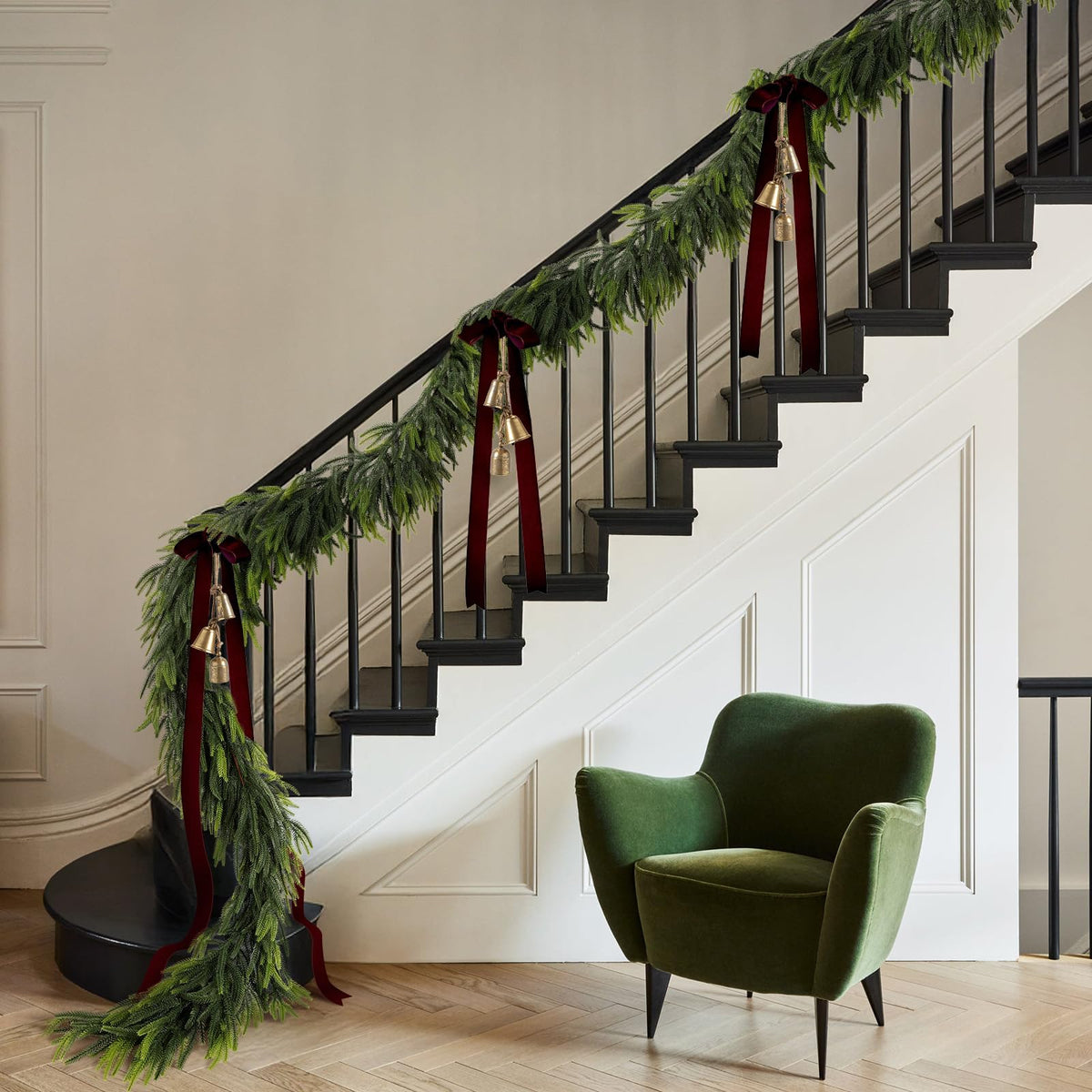N&T NIETING 9FT Christmas Norfolk Pine Garland Real Touch Pine Artificial Garlands Faux Greenery Garland Winter Christmas Garland for Table Mantle Fireplace Indoor Outdoor Xmas Decorations (1 Pcs)