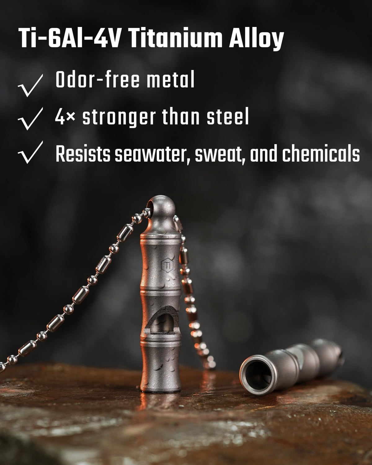 KeyUnity KA55 Titanium Emergency Whistle with Metal Lanyard, 120dB+, One-Piece Outdoor Survival Whistle, Ultra-Light, Rustproof