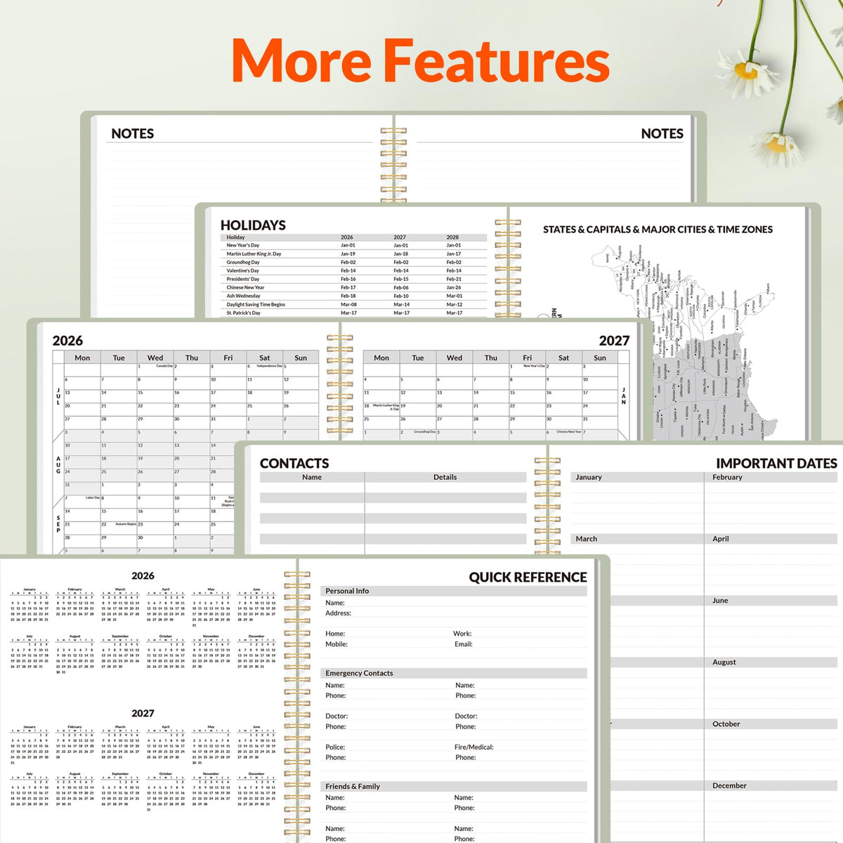 SUNEE Academic Planner 2026-2027 – Weekly & Monthly Planner, July 2026 to June 2027, 8.5"x11", Thick Paper, Tabs, Pockets, Bookmark, Spiral-Bound, Student Teacher Organizer, Sage Green