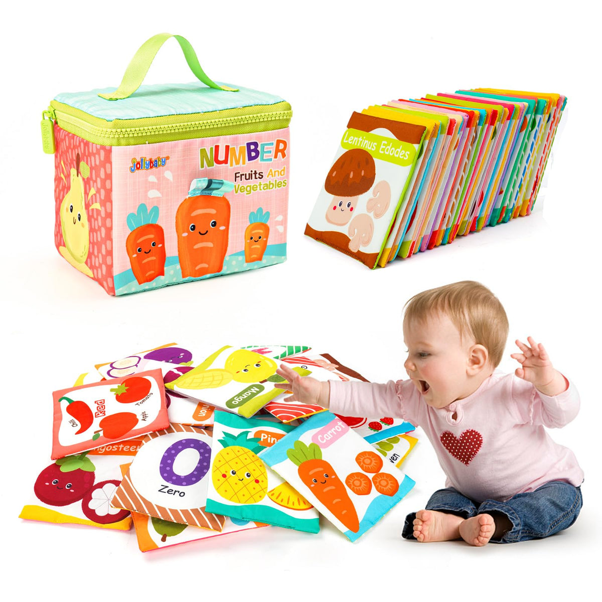 Jollybaby Reusable Soft Flash Cards for Baby 0-6-12-18 Months, Preschool Learning Resource Toys for 0-1-2-3-4 Years, Montessori Sensory Sight Words Numbers Toy - Easter Gifts for Toddler