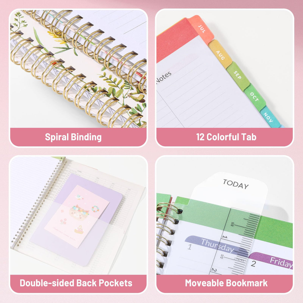 SUNEE Teacher Planner 2026-2027 Academic Year, 7 Periods Lesson Plan Book Jul 2026 - Jun 2027, 8.5"x11"Daily Weekly Monthly Organizers Horizontal Layout with Calendars, Bookmark, Tabs, Rainbow Stripes