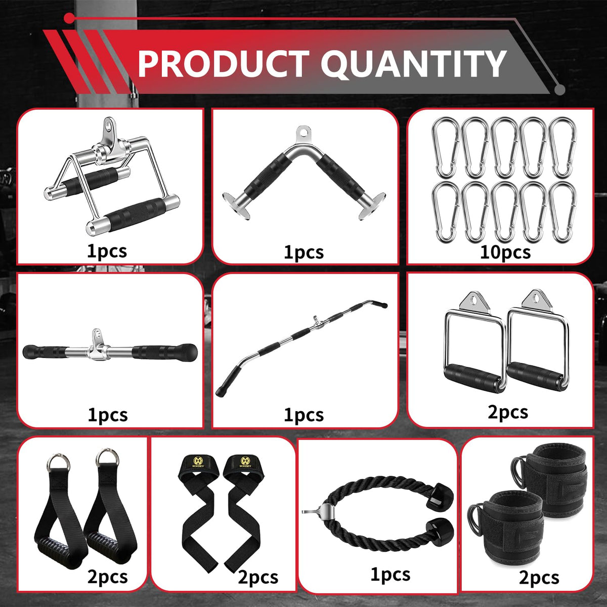 LAT Bar Cable Attachment with Rubber Handgrips, Deluxe Heavy Duty Solid Curl Bar Revolving Hanger Home Gym Cable Attachments (White Set +48 in Lat Bar)