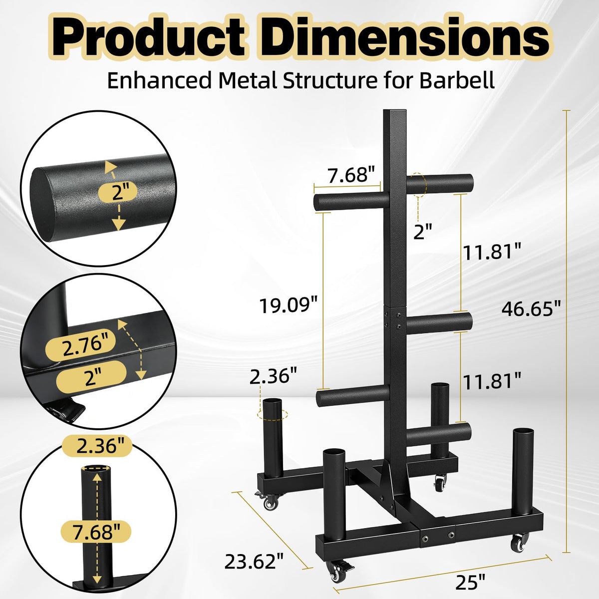 laapee Weight Plate Rack for 2-inch Olympic Bumper Plate and Barbell, Weight Tree with 800 LBS Capacity, Heavy Duty Storage Racks with 4 Barbell Holder & Lockable Wheels for Home Gym Garaage Gym