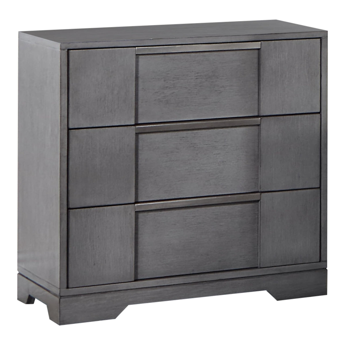 Furniture of America Del Rio 26 inches Solid Wood 3-Drawer Nightstand with Nickel Finger Pulls, Felt-Lined Top Storage Bedside Table, No Assembly for Bedroom, Guest Room, Gray