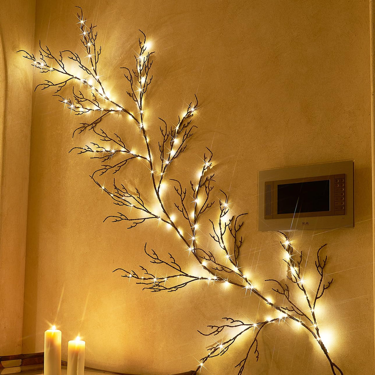 LITBLOOM Brown 6FT 120 LED Fairy Lights Plug in Willow Vine Garland for Indoor Outdoor Home Fireplace Wall Christmas Decoration