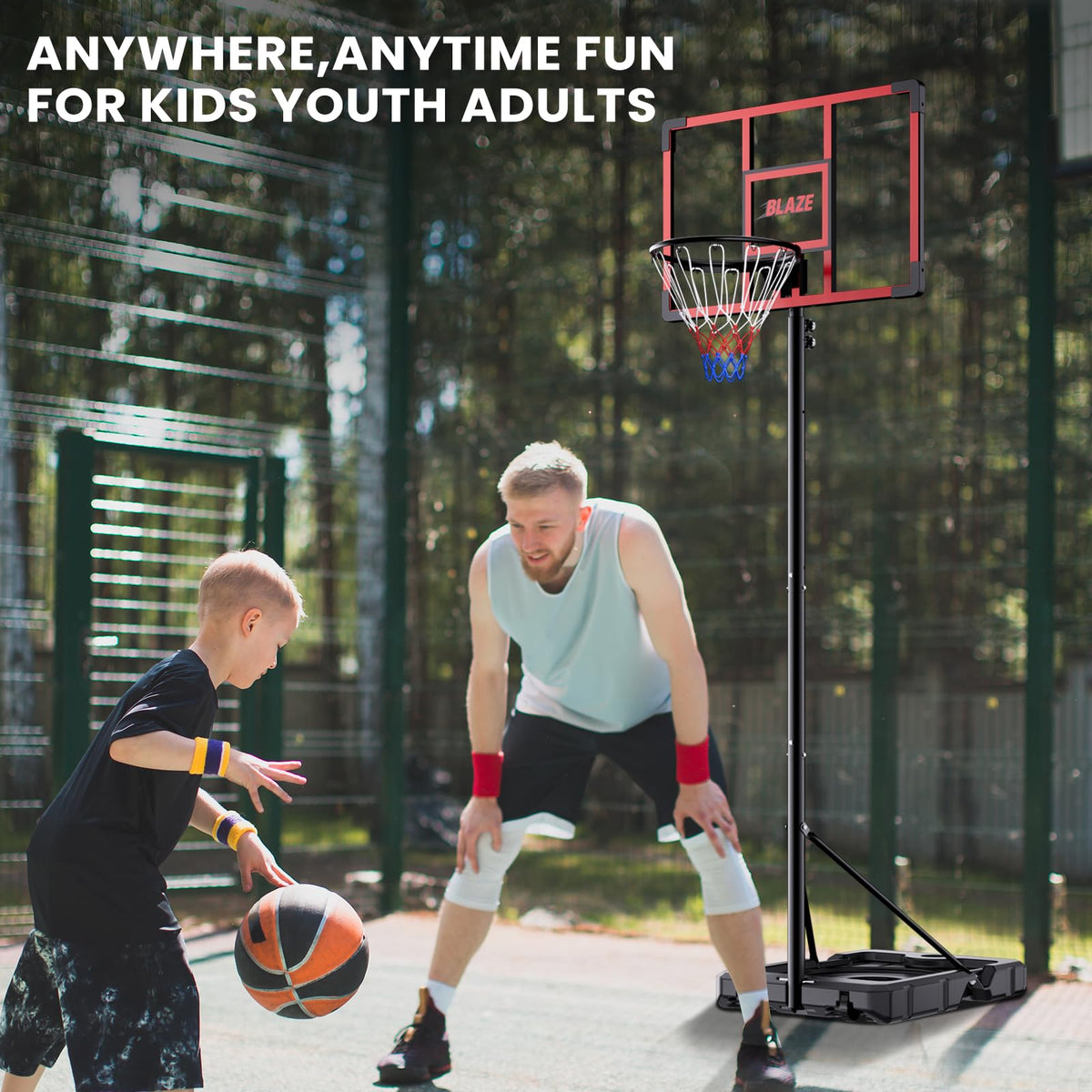 Portable Basketball Hoop 4.1–8.5FT Adjustable, 32" Shatterproof Backboard, Fillable Base with Weight Bag & Wheels, Outdoor Basketball Goal for Kids & Teens Backyard Driveway(Red)