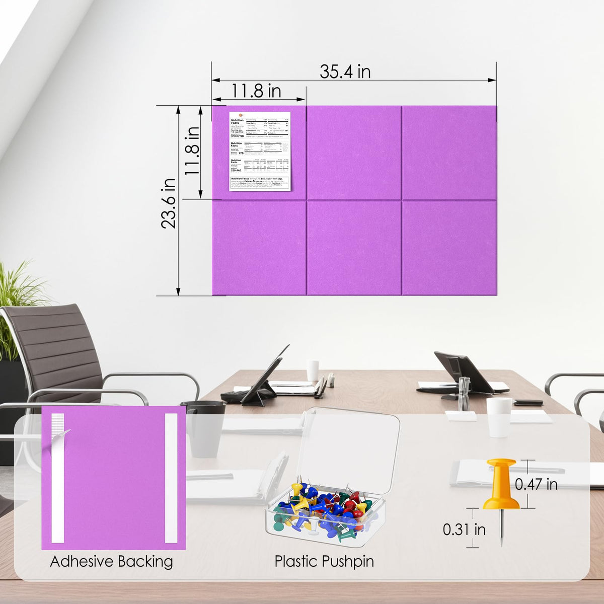 MaxGear Large Cork Board for Wall 36" x 24", Rose Pink Bulletin Board, 6 Pack Felt Wall Tiles with Pushpins, Cork Boards for Office Pin Board Tack Board Cork Boards