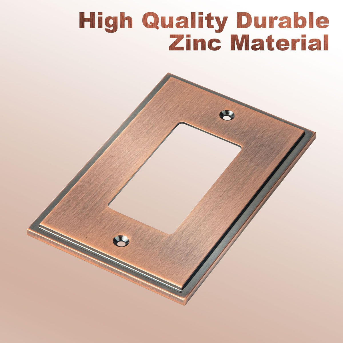 Henne Bery Soft Modern Decorative Wall Plate Switch Plate Outlet Cover (Single Decorator 2PK, Antique Copper)