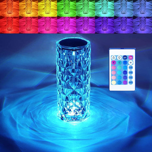 BGFHome Crystal Table Lamp RGB Color Changing Night Light,Romantic LED Rose Diamond Touch Lamps for Living Room (Remote & Touch)
