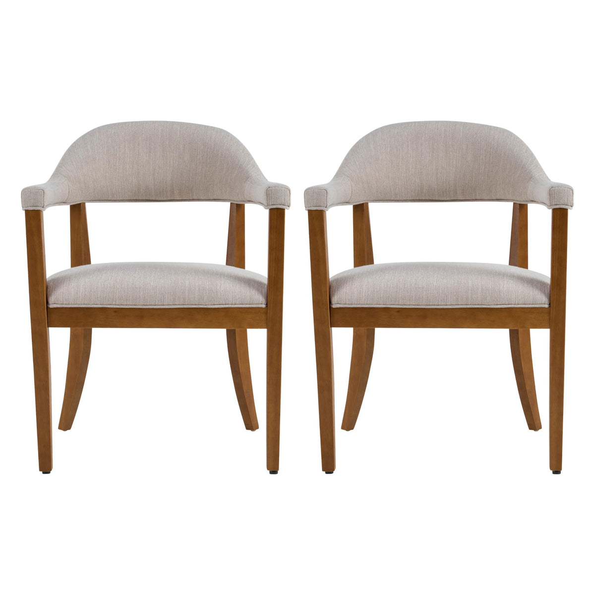 Christopher Knight Home Moren Upholstered Dining Chairs Set of 2, Sturdy Rubberwood Dining Chair with Armrest, Kitchen Chairs with Comfy Curved Backrest, Extra Seat for Dining Room, Beige + Walnut