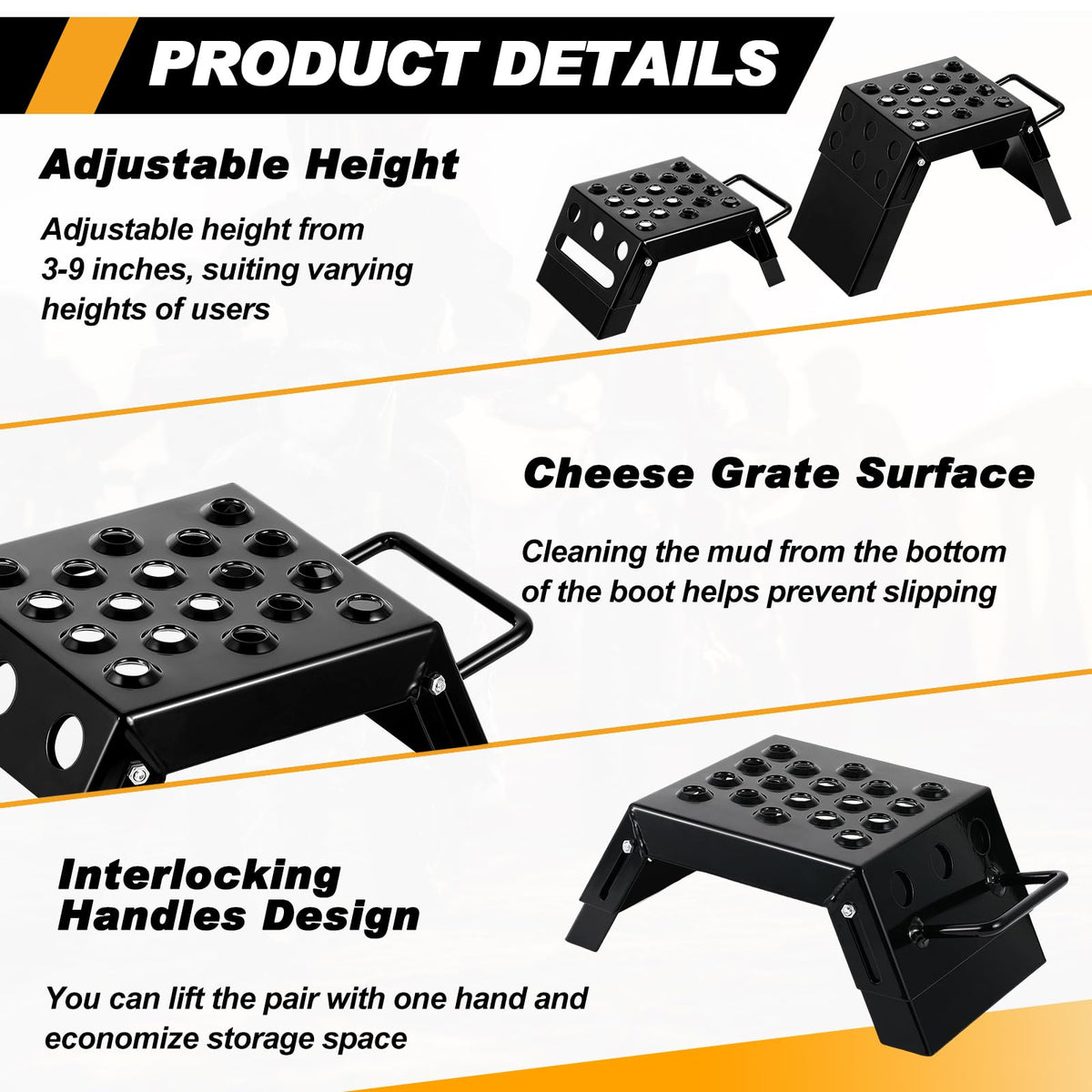 DaisyInner 2 Pcs Black Moto Starting Block Aid Adjustable 3-9" Starting Blocks Motorsport Foot Stool Dirt Bike Accessories for E Bikes Youth Moto Crossers Touring Motorcycles