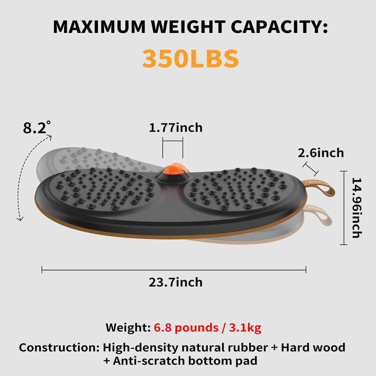 Trobing Standing Desk Mat Balance Board with Rollerball, Wooden Wobble Anti Fatigue Mat Balance Board for Standing Desk, Home Office Non-Slip Comfort Floor Mat to Relieve Foot, Knee, and Back Pain