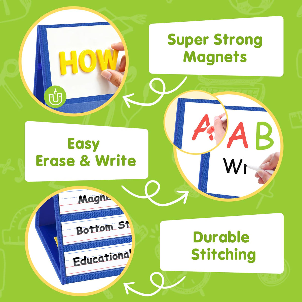 EAMAY Magnetic Desktop Tabletop Stands Pocket Chart Foldable Small Dry Erase Board Classroom Tool for Kids Education (12W*15L, Magnetic)