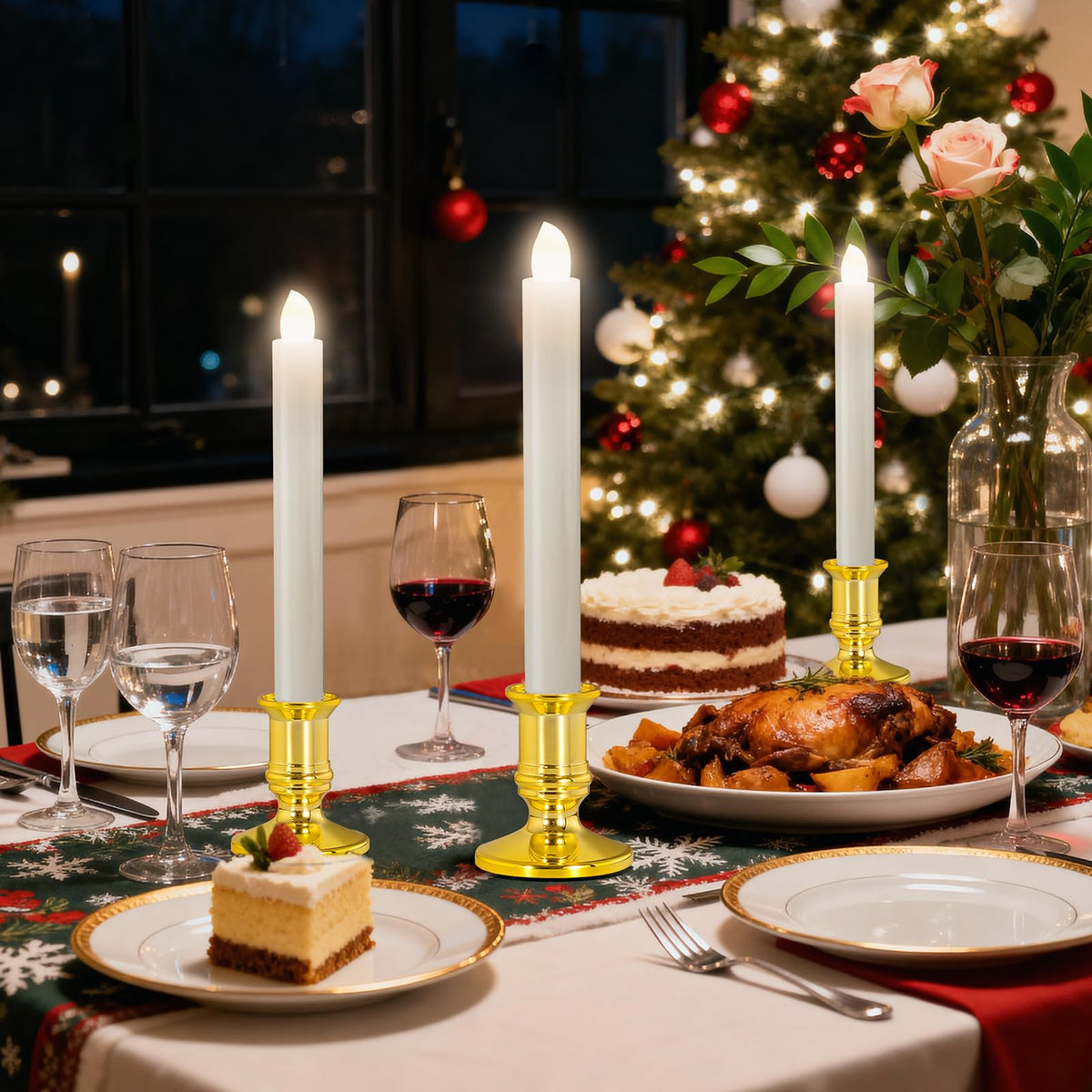 Verdenu 10 Pack Christmas Window Candles, Battery Operated Window Candles with Remote Timer, Electric LED Flameless Candle with Holders/Suction Cups for Window Decor, Gold