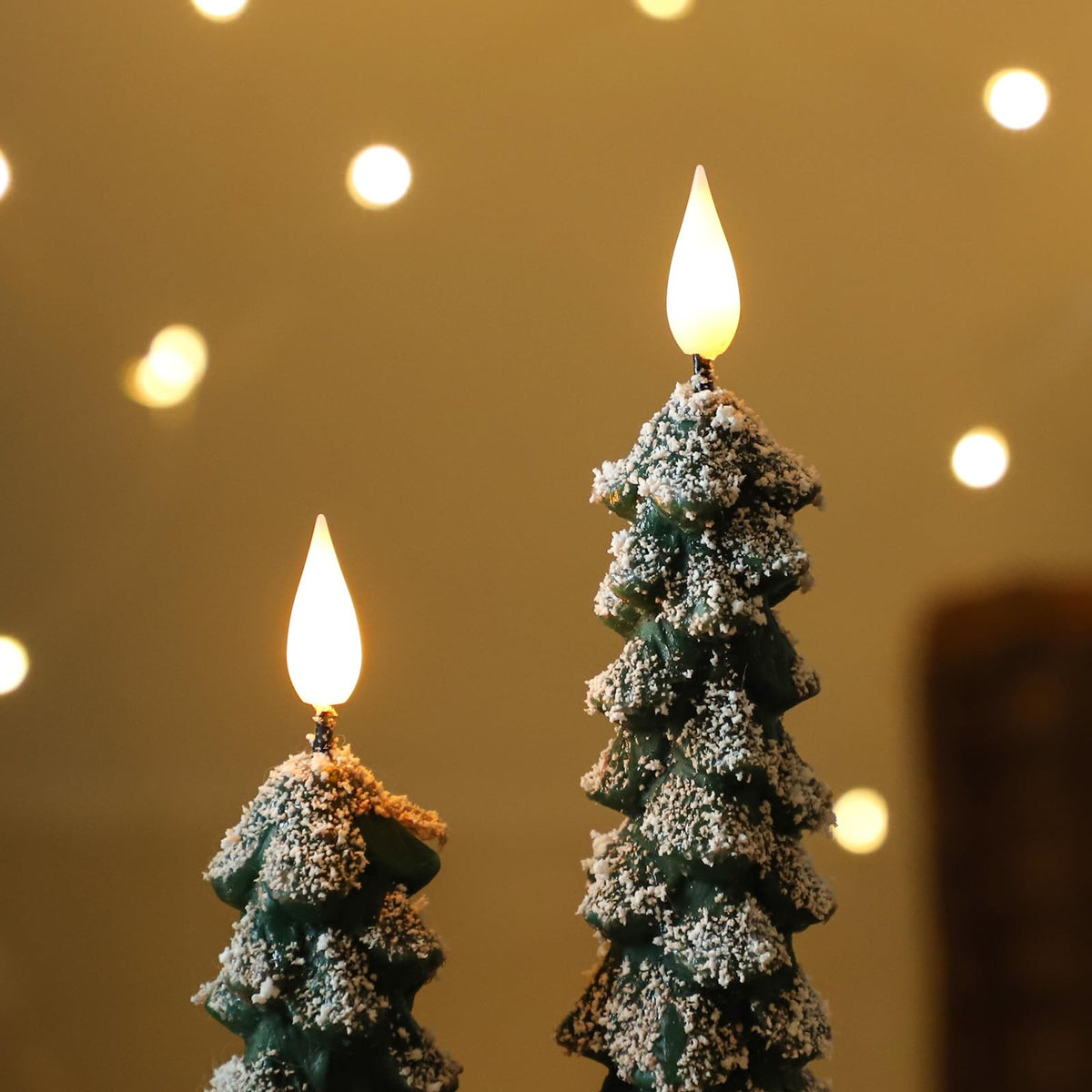 MUMCHASI 4 Pcs Flameless Taper Candles, Christmas Tree Candles with Remote, Battery Operated Candlesticks, Flickering LED Window Candlelights Real Wax Christmas Candlesticks H9.45,11.4”Green