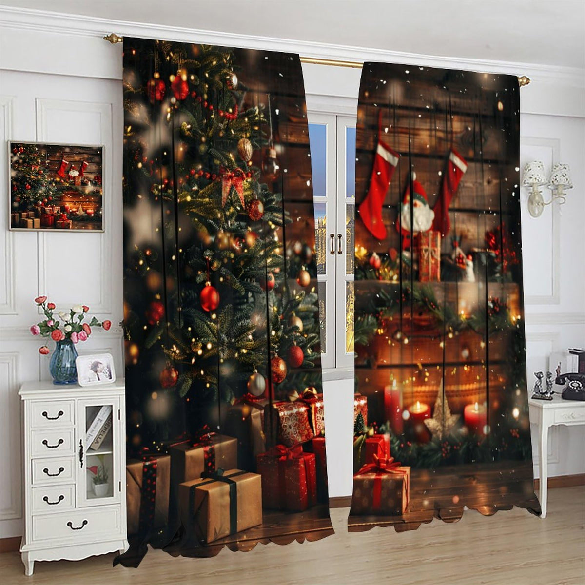 Christmas Curtains Merry Xmas Snowflake Window Treatment for Living Room Bedroom Warm Gift Decor Window Drapes 42" W X 45" L