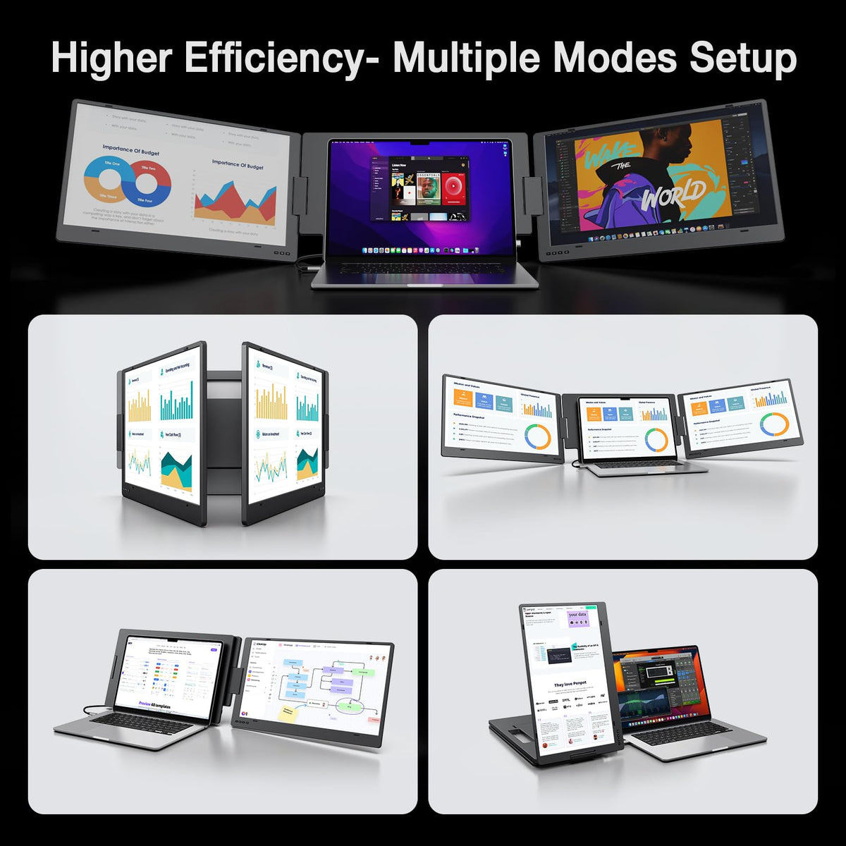 KYY 15.6" Laptop Screen Extender, 1080P FHD IPS Portable Monitor, One Cable USB-C Triple Monitor, Dual Travel Screen for 12"-17'' Laptops, 360° Rotation & Kickstand，X90D (Driver Need)